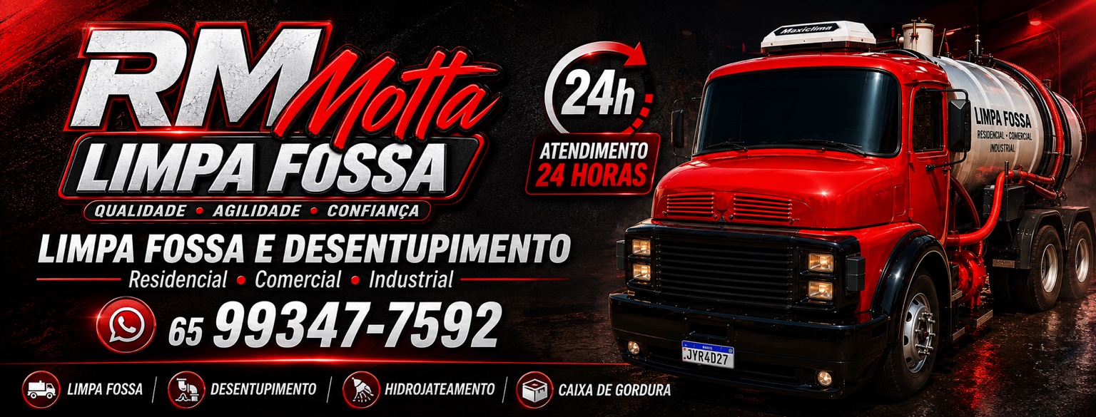 Caminhão da RM Motta para serviços de limpa fossa